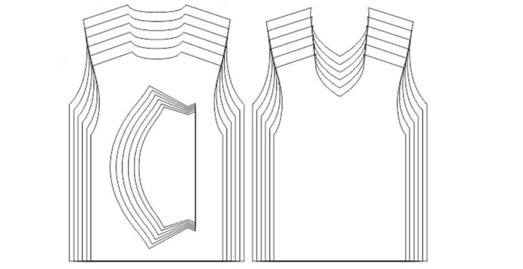 Ensemble de gabarits de manches courtes pour le football, montrant différentes tailles, parfaits pour la sublimation textile